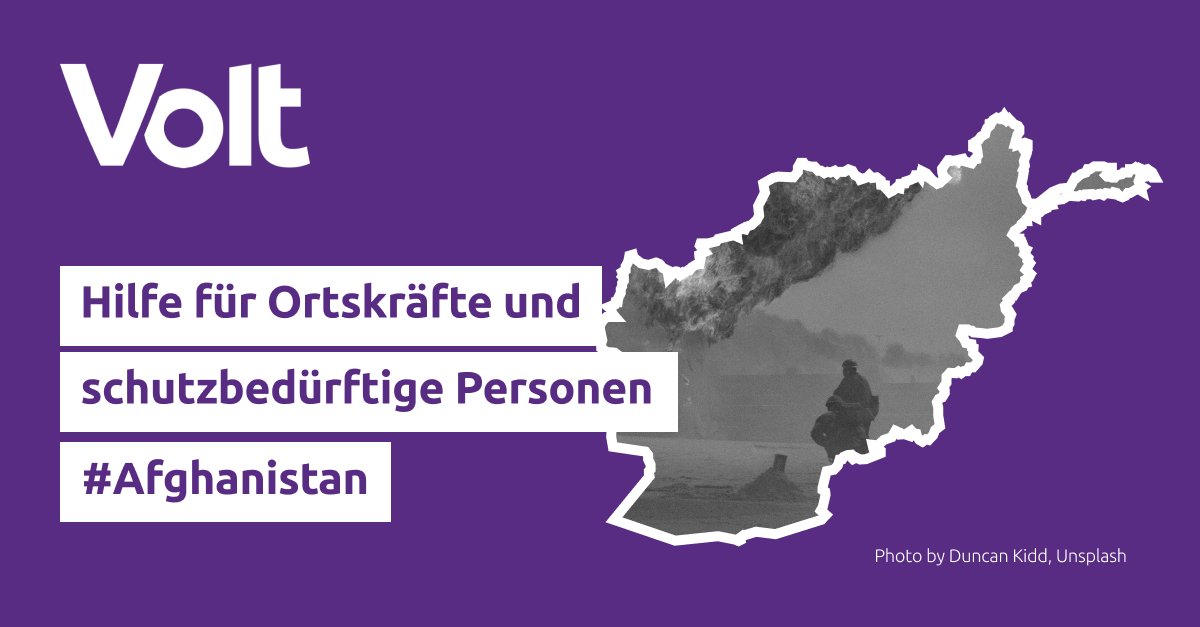 Volt fordert: #Ortskräfte und vulnerable Personen jetzt evakuieren!
Die Situation in #Afghanistan ist dramatisch &amp; verschlechtert sich rasant. In vergangenen Tagen eroberten #Taliban alle größeren Städte in Afghanistan und kontrollieren weite Teile des Landes. (1/7)
