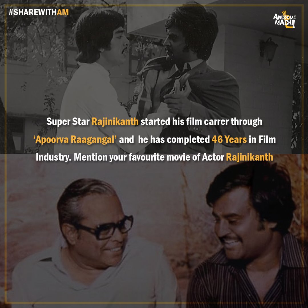 AwesomeMachi's tweet photo. Mention your Favourite Movieโค๏ธ
#46YearsOfRAJiNiSM #ShareWithAM #Rajinikanth #AwesomeMachi https://t.co/mNo2fkvRgL