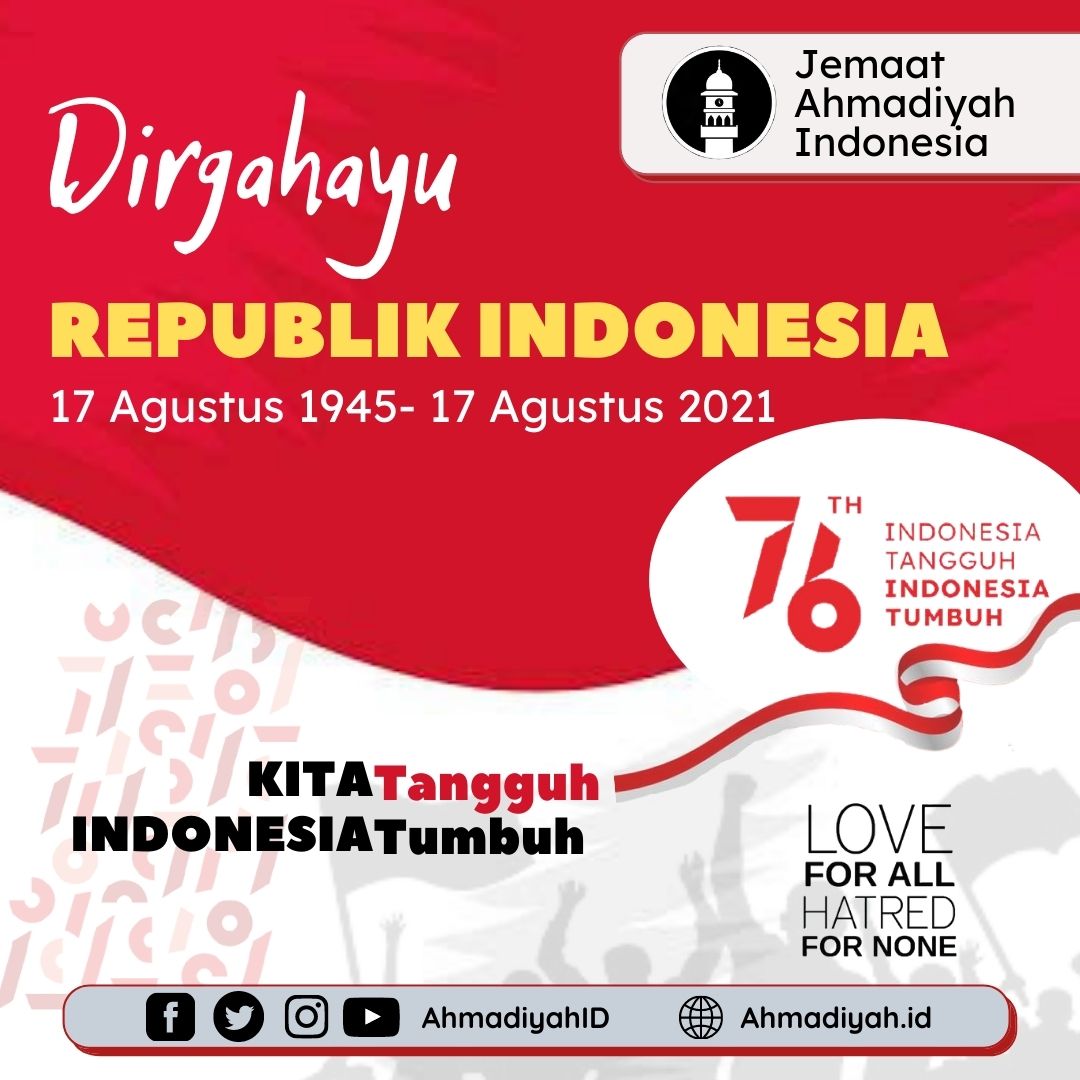 AhmadiyahID's tweet photo. Dirgahayu REPUBLIK INDONESIA
KE-76 

INDONESIA TANGGUH
INDONESIA TUMBUH

#hutri76 #dirgahayuri https://t.co/wKLdZjK5sL