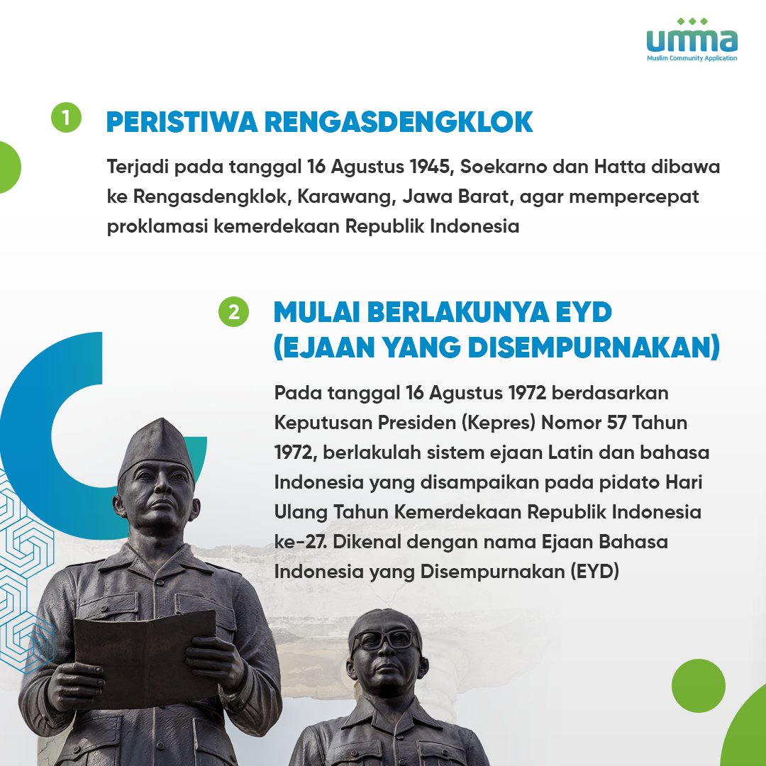 ummaindonesia's tweet photo. Bismillah, Assalamu'alaikum sahabat umma...
 Tanggal 16 Agustus punya momen sejarah juga loh.

Nggak cuma satu, bahkan ada 3!

 Mau tau apa aja? Yuk, cek sama-sama!

Wassalamualaikum warahmatullahi wabarakatuh 🙏

#ummaIndonesia #CobaDuluAja  #agustus #countdown #hutri76 https://t.co/kJX5yq4r9N