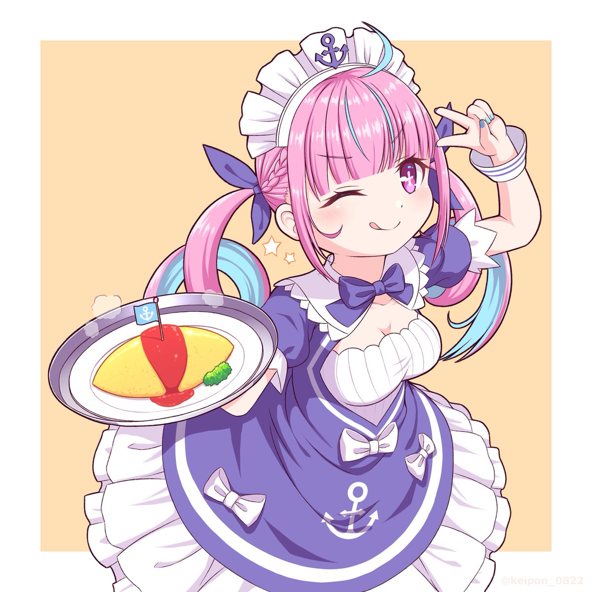 湊あくあ 「お料理メイド⚓
#あくあーと 」|けいぽんのイラスト