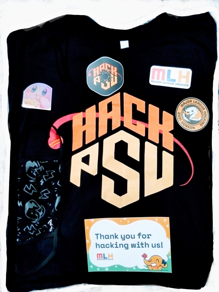 Thanks <a href="/MLHacks/">Major League Hacking (MLH)</a> and <a href="/HackPSU/">HackPSU</a>  for the awesome swag . 
#swag #mlh #hackpsu