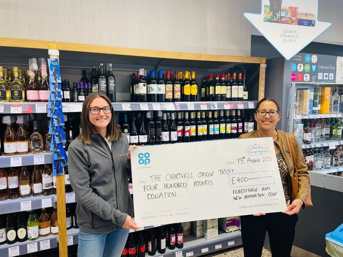 Thank you to the Co-op Forestdale &amp; New Addington for your generous donation of £400 for The Chartwell Charities.  Sarah-Lynne of the Forestdale branch, kindly handed over the donation on Friday. 
linktr.ee/chartwellcance… #forestdale #newaddington #croydon #Cancer #ChildrensCancer