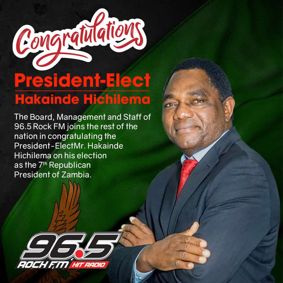 rockfmzm's tweet photo. We from the RockFM would like to congratulate our 7th Republican President his excellency Hakainde Hichilema on his new position. Zambia is Red and rocking.

What a time to be alive. Join us in congratulating him. https://t.co/yDP1ixPPvI