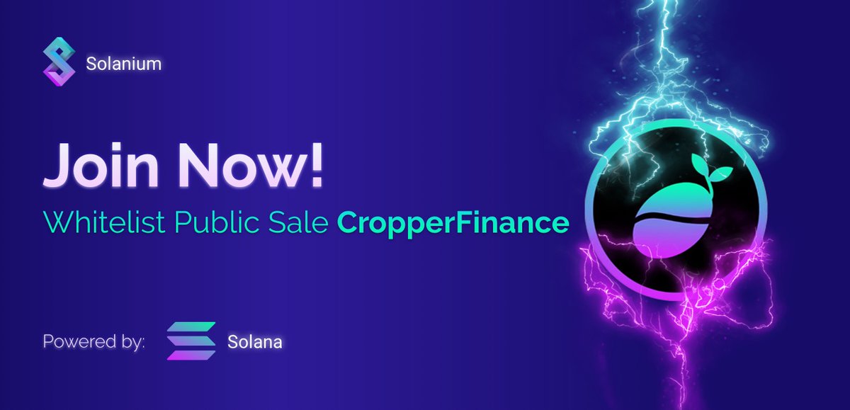 Keeping this Solanium Summer Hot! @CropperFinance IDO Whitelist🔥🔥 Whitelist starts at 2pm UTC, 16 Aug 21 solanium.io/project/croppe… We are super excited to have CropperFinance as our second IDO project! Here are the details of the sale: solanium.medium.com/launching-crop… $SLIM $CRP