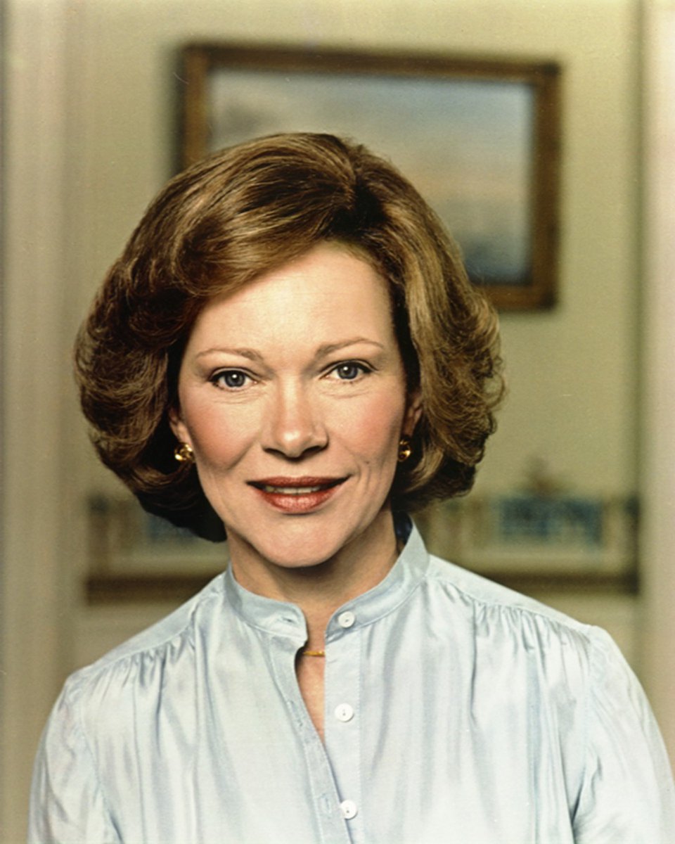 Portrait of Rosalynn Carter.  She is looking straight at the camera and smiling.