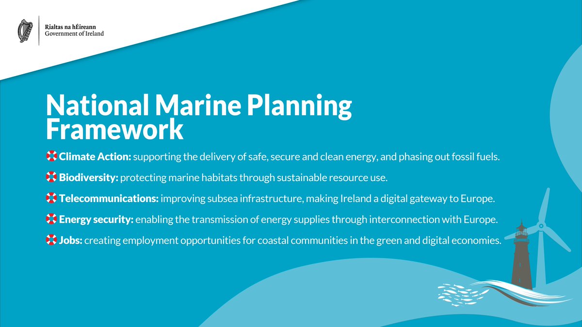 The Maritime Area Planning Bill has been published. This will be a critical enabler for us in harnessing our offshore potential and reaching our ambitious climate goals 👇

Read more: gov.ie/en/press-relea…

#Marine2040 #MarinePlanning