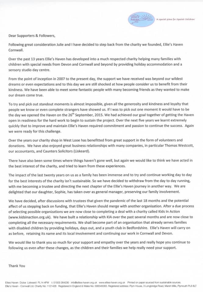 ellieshaven's tweet photo. #Cornwall #Devon 
💗A personal letter written to all our  
wonderful followers and supporters from Co-Founder of Ellies Haven, Nigel. As always, thank you for your continued support 💗 https://t.co/4iE3OhCPkq