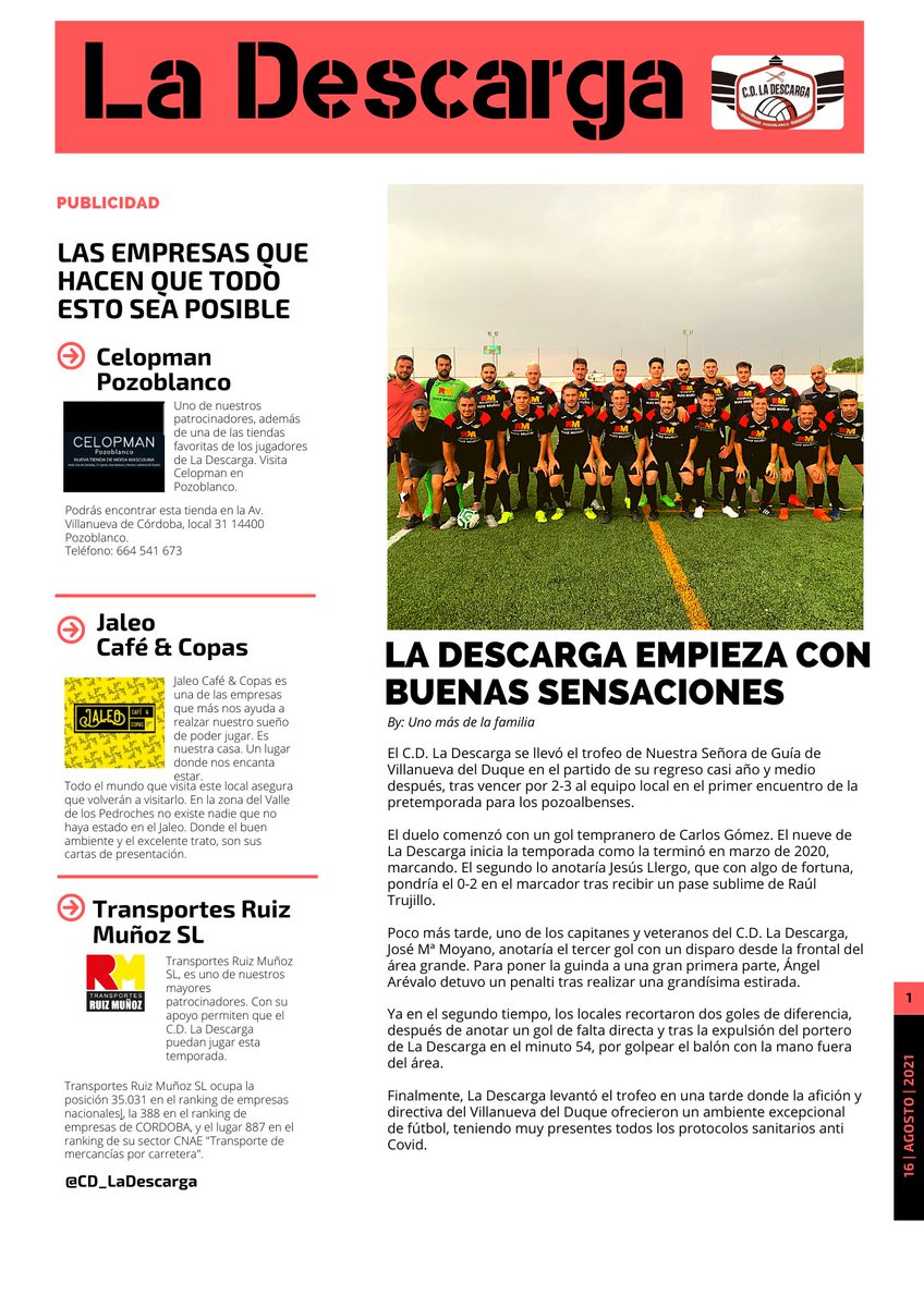 🚨NOVEDAD🚨

📝 Hoy os presentamos una de las novedades de este año. El semanal “La Descarga”, donde os traeremos toda la información del club, de forma amena y cercana, y a todos nuestros patrocinadores. 

¡Esperamos que os guste! 
⚫️🔴⚪️
#todosjuntos #vamosdescarga #ladescarga