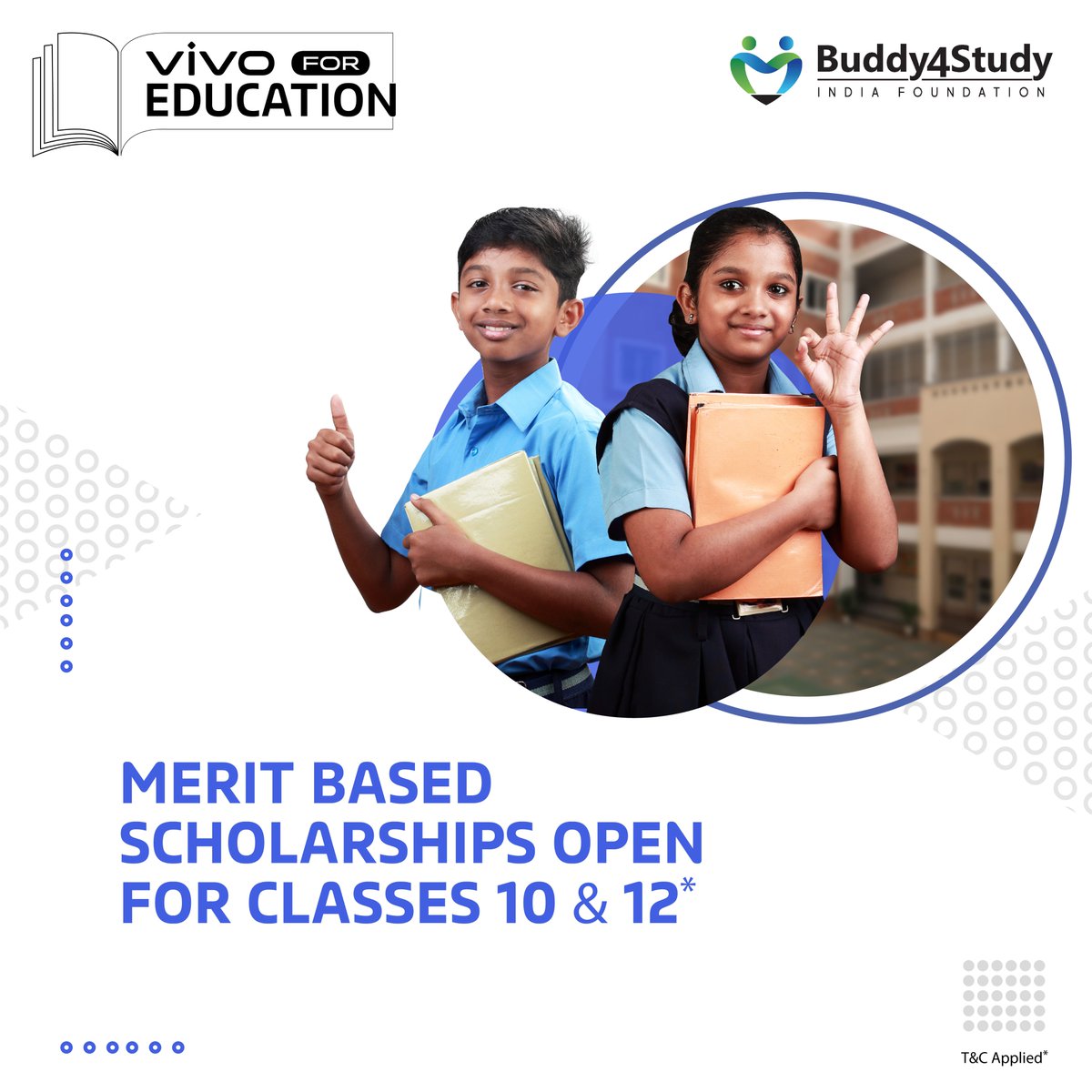 We are proud to support &amp; empower the next generation of India through our ‘vivo for Education Scholarship’ program that aims to address the needs of deserving students from underprivileged sections of society. Know more: bit.ly/3CUJiKi #vivoForEducation #Buddy4Study