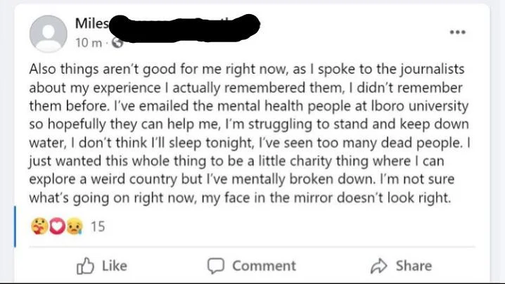 TadeuszBorowski's tweet image. Miles Routledge the "Mad lad" who went to Kabul this past week for clout who at first found it hilarious is now having a nervous breakdown abroad. Don't be Miles, war tourism is one of the scummiest things to do.