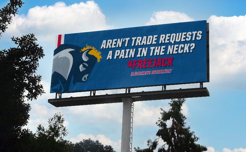 A billboard in Buffalo from Blueshirts Breakaway about Jack Eichel