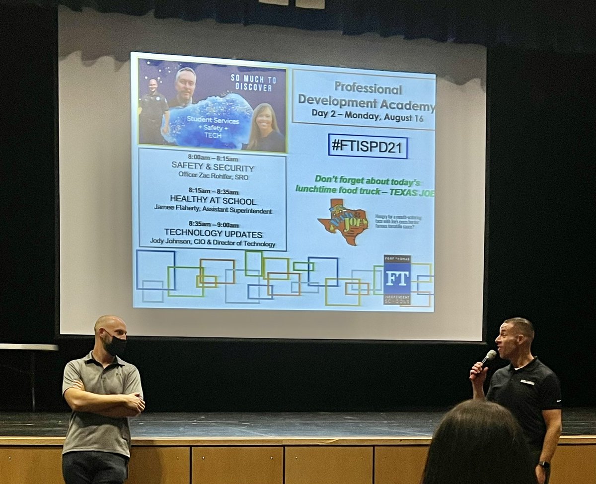 SallySBrewer's tweet photo. Excited about PD Academy Day 2 in the Fort! #FTISPD21 @BBradfordFTIS  @FTSUPT @volpenwig @FTHighlandsMS https://t.co/OQb2GtWi8z