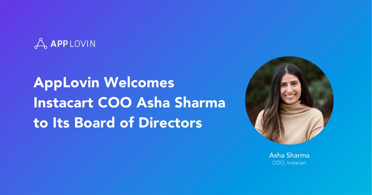AppLovin's tweet image. Exciting news: Asha Sharma, COO of @Instacart, has joined AppLovin’s Board of Directors. Asha brings years of experience in the mobile industry and we’re grateful to have her expertise. See our full press release here: hubs.la/H0VkrpP0 (via @BusinessWire) #AppLovin