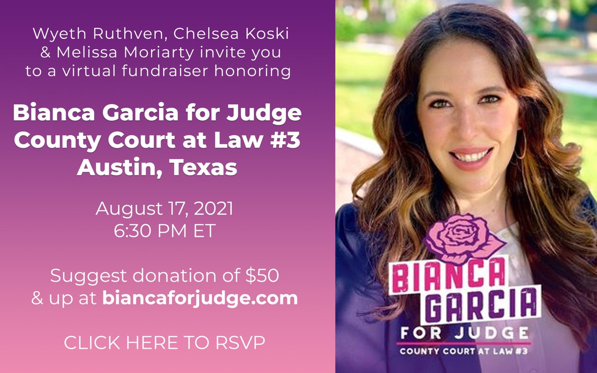 Excited to support my friend <a href="/BZGarcia/">Bianca Garcia</a> in her run for judge! Join us tomorrow 8/17 at 6:30PM ET at forms.gle/Jq27CcEVs5jcD2…