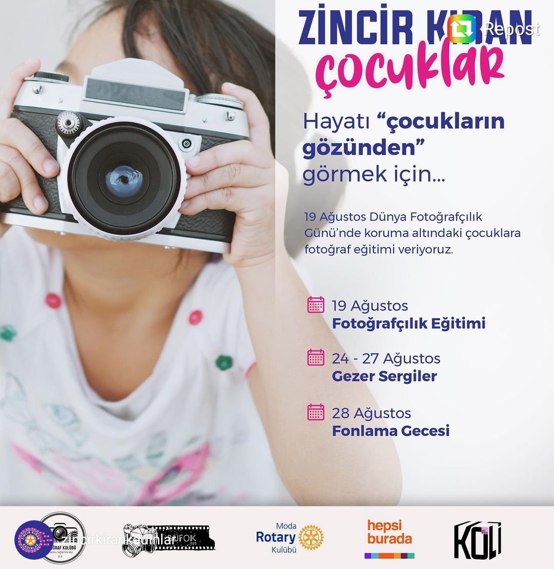 İstanbul Moda Rotary Kulübü olarak, 19 Ağustos Dünya fotoğrafçılık gününde @zincirkirankadinlar aracılığıyla #zincirkırançocuklar a bizde destek oluyoruz. Çocuklarımıza fotoğrafçılık öğretiyor ve fotoğraf makinesi hediye ediyoruz. 
#rotary #modarotary #fotoğraf #fotoğrafçılık