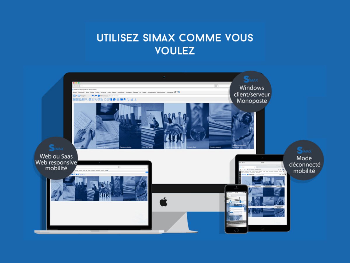 SIMAXSoftware's tweet photo. SIMAX est #multiplateforme, il s'adapte aux besoins de votre #entreprise en vous proposant plusieurs modes d'accès :
- #Windows (C/S)
- #Web (On premise/SaaS)
- #ApplicationMobile
- Mode déconnecté (off-line)
- Web Mobile (responsive)
➡ RDV sur https://t.co/yHwmE6Ox9i
#simax https://t.co/cx8Uj5hqZQ