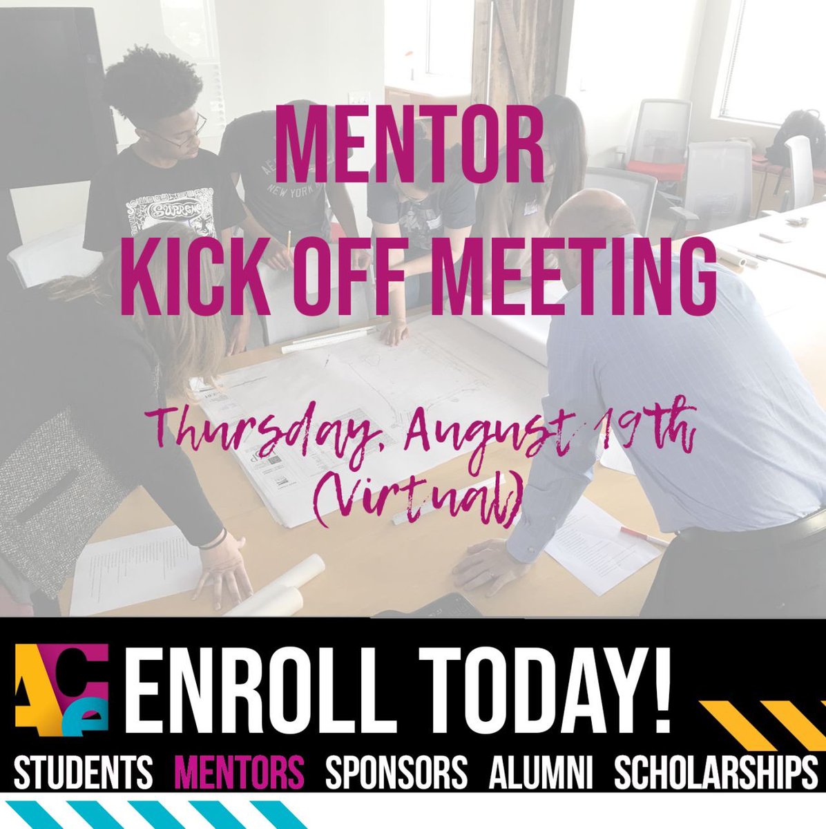 Calling all mentors! Our kick-off meeting for the 2021-2022 Program is this Thursday, August 19th from 5pm-6pm EST. Head to our website to register as a mentor! Be on the lookout for an invite this week! #architecture #construction #engineering #Acementor
