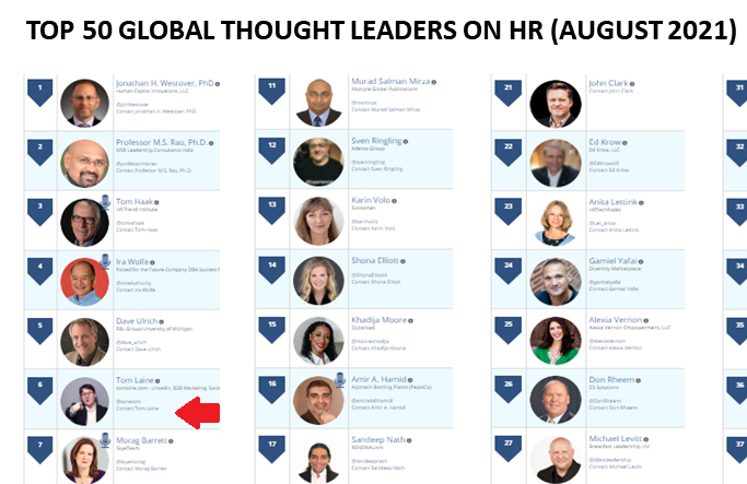Hirveetä että loman jälkeen on heti ekana työpäivänä päätynyt nimi ja naama näkyviin. Sija 6. Thinkers360-sivun "Top 50 Global Thought Leaders and Influencers on HR" listalla. Stana. Ja minen ees puhu HR:ää vaan rekryä ja työnantajamielikuvaa.
thinkers360.com/top-50-global-…
#hr #rekry