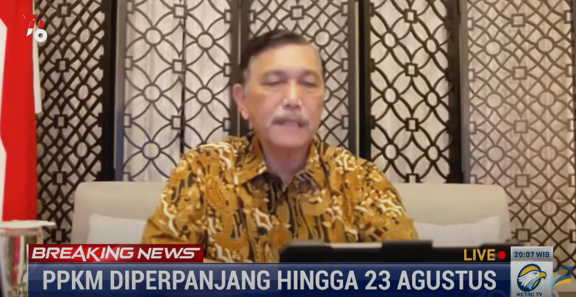 Metro_TV's tweet photo. #BreakingNewsMetroTV Luhut Binsar Pandjaitan (Menko Marinves/Koordinator PPKM Jawa-Bali): Berdasarkan evaluasi yang dilakukan dan arahan Presiden RI maka PPKM level 4, 3, dan 2 diperpanjang hingga 23 Agustus 2021.
Streaming: https://t.co/syMD0eKmgr https://t.co/jV0ZhforFH