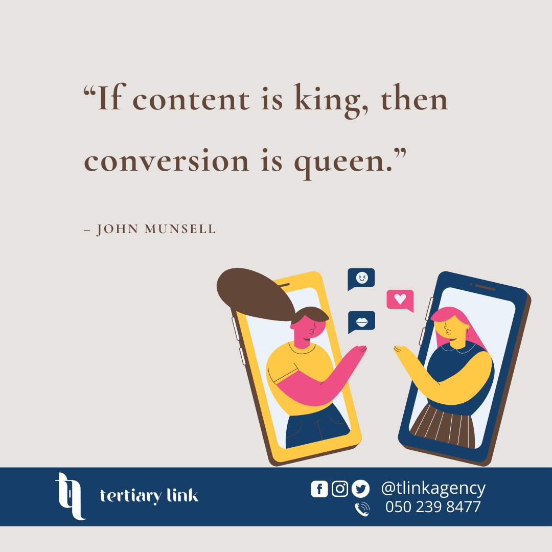 tlinkagency's tweet photo. “If content is king, then conversion is queen.” 

– John Munsell

#startup #businesstips #businessowner #socialmedia #socialmediamarketing #growth #contentmarketing https://t.co/coApt0E74K