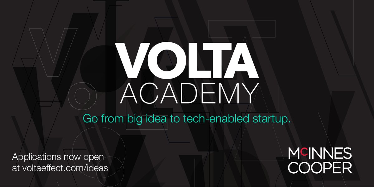 Have you heard about the #VoltaAcademy Program? This 12-week program, supported by <a href="/mcinnescooper/">McInnes Cooper</a> teaches you how to test and validate your idea and grow a scalable business. Apply by August 29 at: voltaeffect.com/ideas.