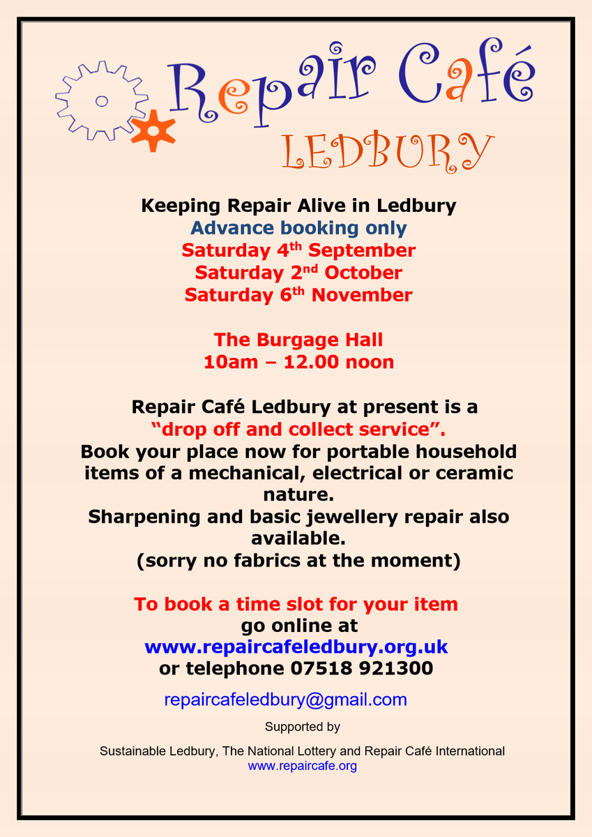 LedburyRc's tweet photo. Autumn dates for Repair Cafe Ledbury. https://t.co/kIt7YPt4sS