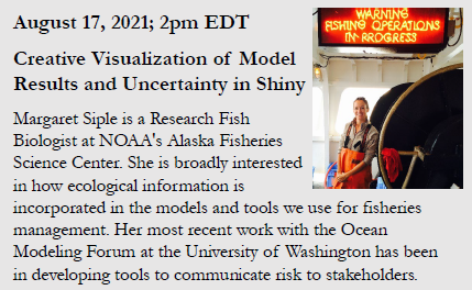 eco4cast's tweet photo. The 2nd of 4 sessions in our virtual R Shiny Seminar Series is tomorrow TUES, AUG 17 @ 2pm EDT. 
@margaretsiple 
 will be presenting on "Creative Visualization of Model Results and Uncertainty in Shiny". Details &amp; registration link at: https://t.co/ldInv9td2I https://t.co/WtzUtsdKRM