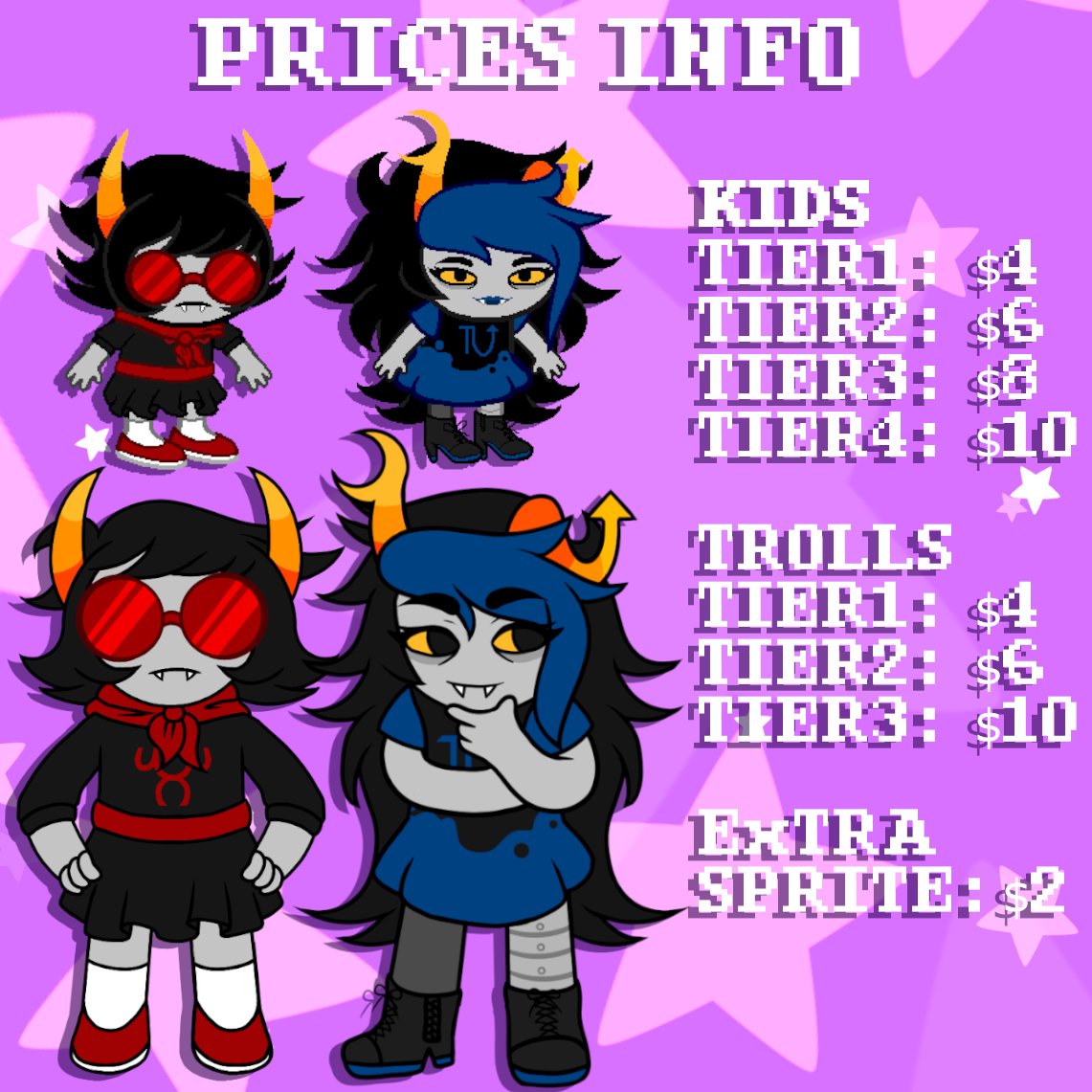 YanstarPrior250's tweet photo. ✧ likes and rt's are much appreciated!  ✧

Homwstuck &amp; Hiveswap sprite commission sheet

#animalcrossing #animalcrossingcommission #commiccionopen #acnh #acnhcommission #acnhchristmasart #anime #adventurtime #Homestuck 
#Minecraft #StevenUniverse https://t.co/AjVLkm3M3F