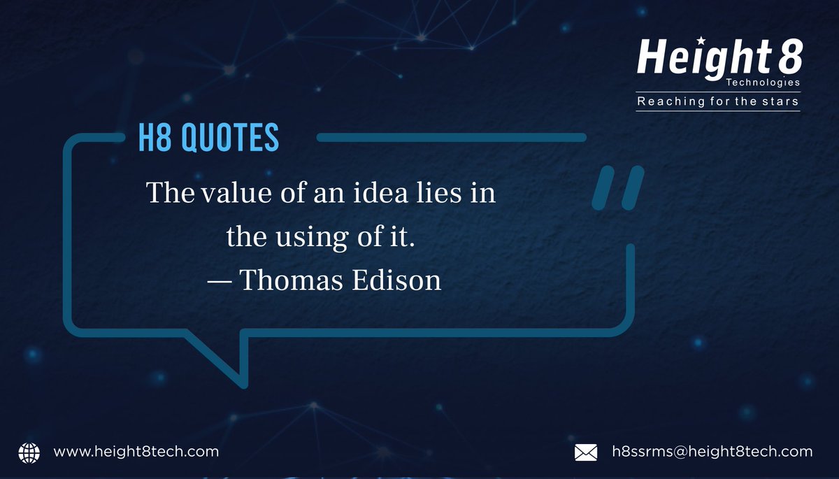 Height8Ltd's tweet photo. The value of an idea lies in the using of it. — Thomas Edison
#h8quotes #quoteoftheday #quotes #mondaymotivation #mondayquotes #mondaythoughts #ideas #value #evaluatetheidea #Thomasedison #thomasedisonquote #telecom #telecommunication #telcos #H8 #height8 https://t.co/Oyfb3hEJsw