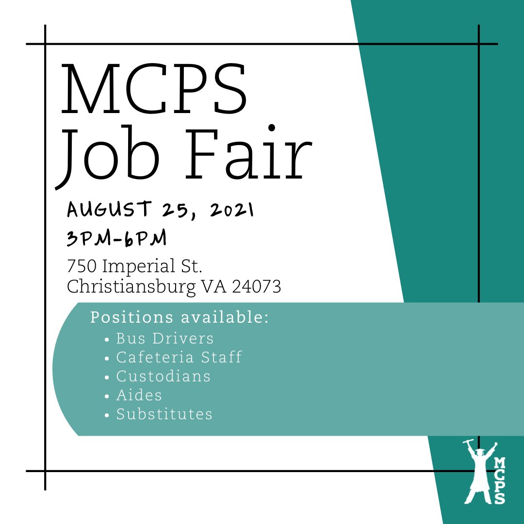 MCPS is hosting a job fair on August 25, 2021, from 3 pm - 6 pm! Assistance with applications will be offered and on-site interviews will be conducted! #ThisisMCPS