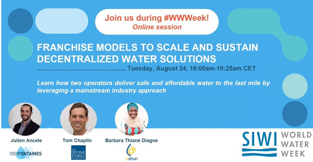 Register now for our session on #franchise models to scale and sustain #water services >> lnkd.in/d2XEwRwj @siwi_water #WWWeek #safewater #SDG6 @JulienAncele