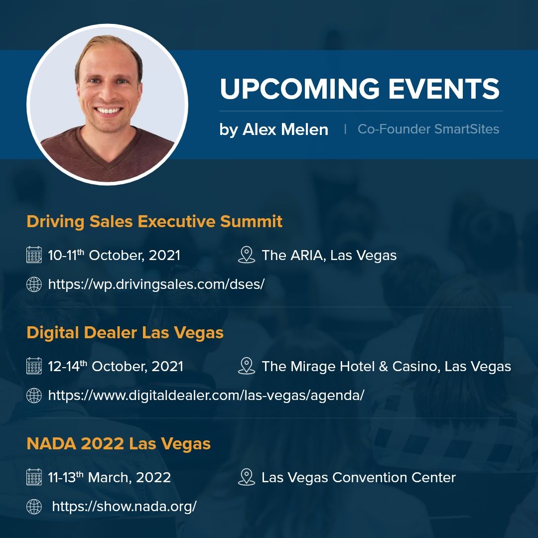 #Automotive &amp; #Dealership folks! Lots of exciting #conferences coming up. The #auto landscape is rapidly changing - join me at my #speaking #sessions to learn how to pivot your #digital #marketing (#SEO, #SEM, etc..) to stay ahead of the competition!
