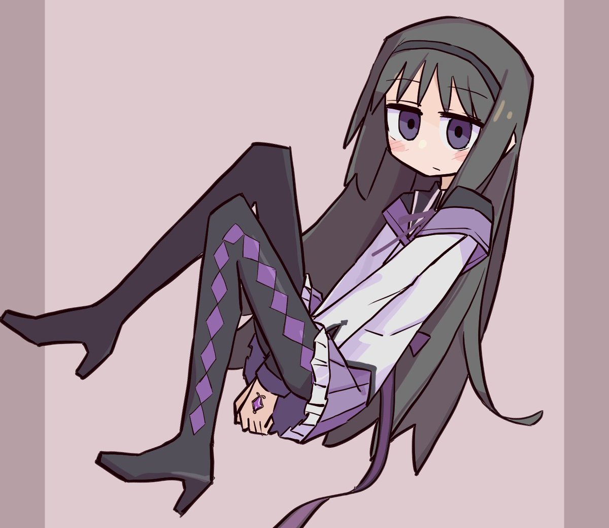akemi homura 1girl solo long hair black hair hairband purple eyes skirt  illustration images
