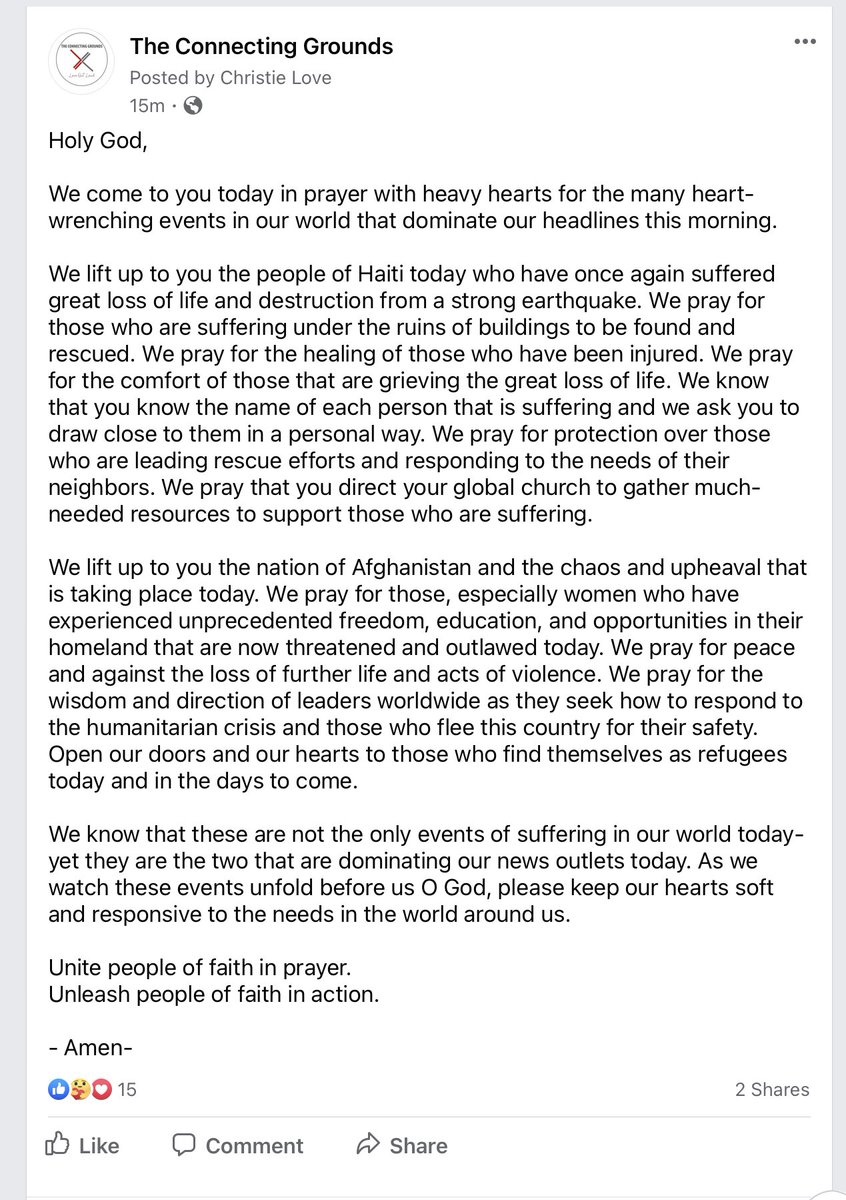 We shared this prayer on our FB page this morning with heavy hearts.