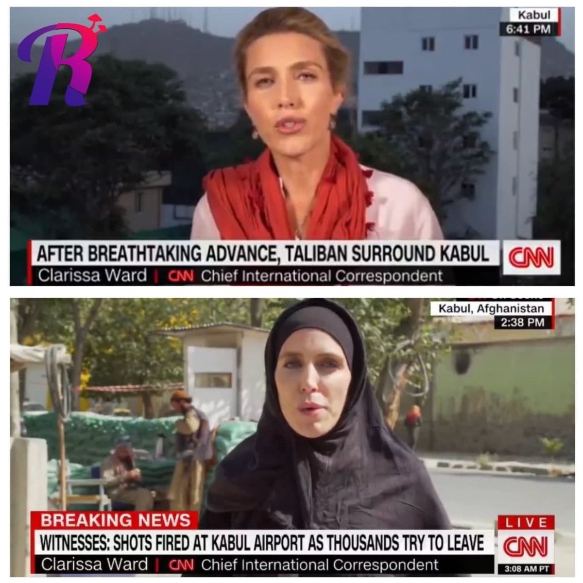 Afganistan’daki olayları aktaran CNN muhabiri Clarissa Ward'ın 1 gün arayla yaptığı iki yayın.