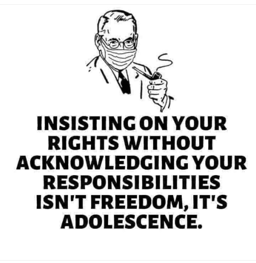 BrianKarem's tweet photo. My 83-year-old mother sent me this when I told her I spoke to a GOP member regarding masks and vaccines being a “rights” issue.
(Mom’s still got it.) https://t.co/ACe8OGUuoS