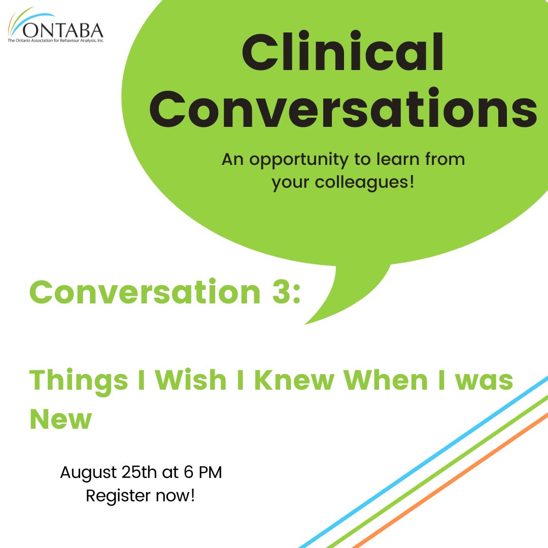 ONTABA1's tweet photo. Our third #ClinicalConversation is here! 
Join our panel consisting of Leticia Toro, Katarina Fischer and Mike Williams on August 25th as they discuss what they wish they had learned early on in their careers
Register now! https://t.co/7s1MfXzSK1
Have any questions? Send us a DM! https://t.co/Qv871tbrhf