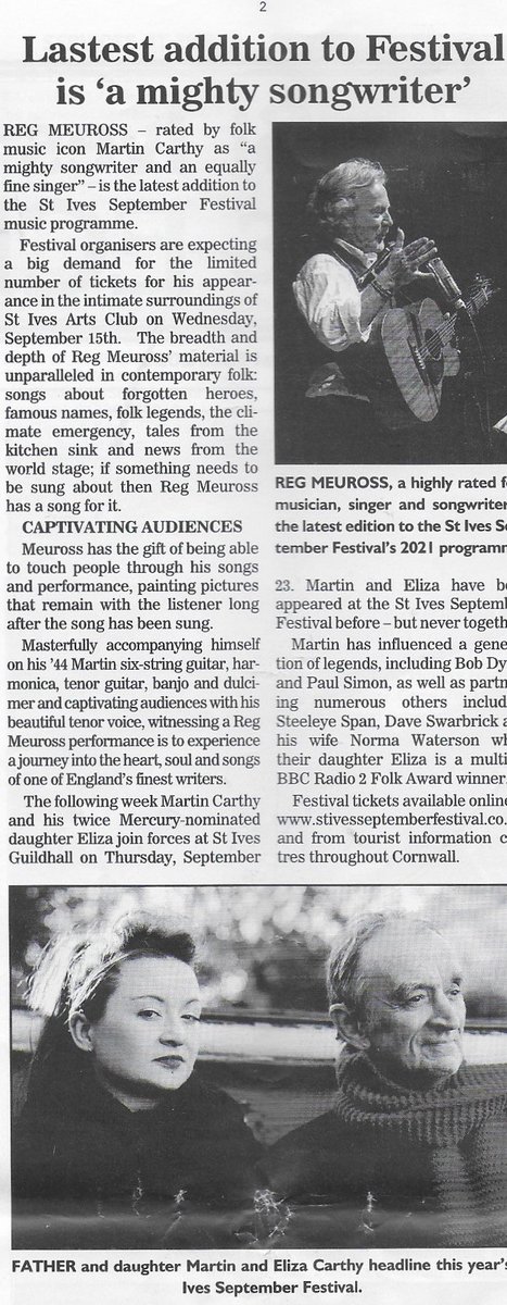 « <a href="/regmeuross/">REG MEUROSS</a> has the gift of being able to touch people through his songs and performance, painting pictures that remain with the listener long after the sing has been sung » 8pm SEPTEMBER 15th <a href="/stivesfestival/">St Ives September</a> <a href="/stivesartsclub/">stivesartsclub</a> 
All tickets 🎫 stivesseptemberfestival.co.uk/all-music-even…