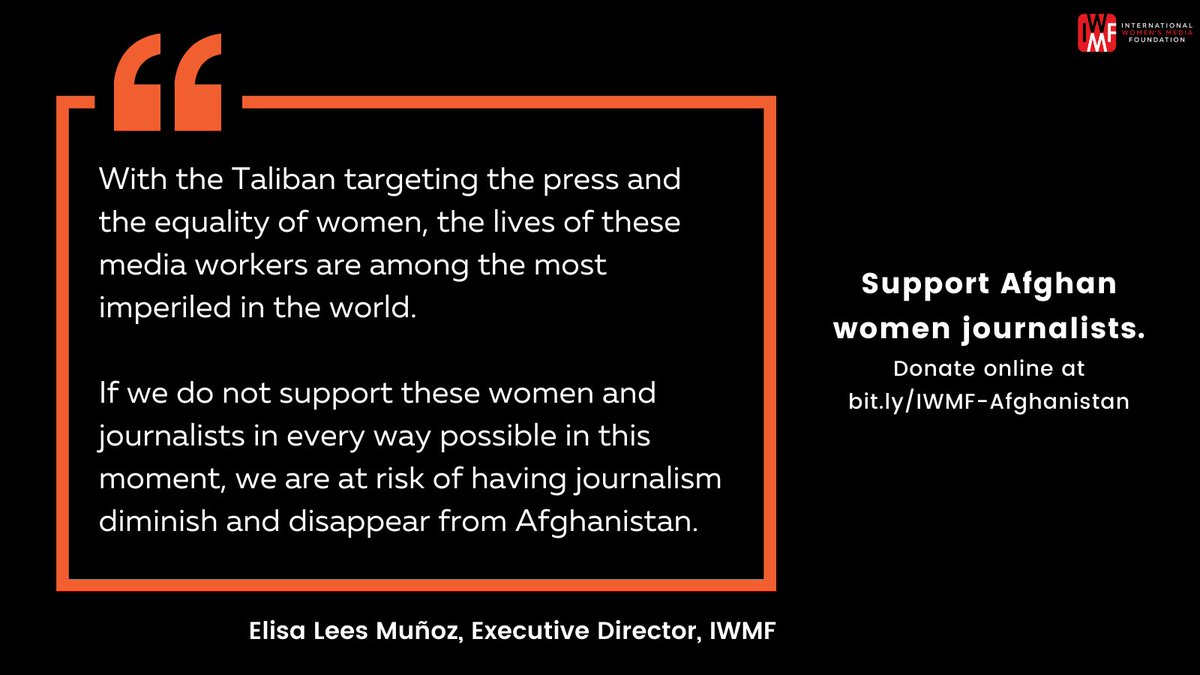 Women journalists are among the most at-risk populations in #Afghanistan. Action is urgent: we support all measures to ensure the safety of media workers attempting to evacuate and call on all governments worldwide to open their borders.

Our statement: iwmf.org/2021/08/iwmf-c….
