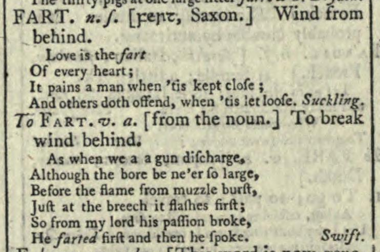 josgagne's tweet photo. Might as well do a quick stop while looking up a word under "F" in Johnson's dictionary, published in 1755.
And yes, professional historians can be just as immature as the rest of you.
#SamuelJohnson #Dictionary #HistorianLife #HistorianHumour #HistorianHumor #Fart https://t.co/a1NMLyZbjB