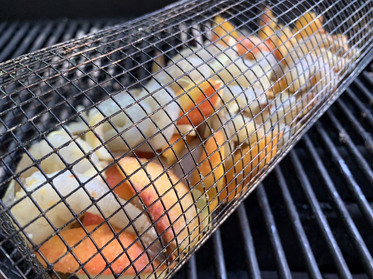My new favorite dish #grilled #peachandshrimp #mygrillie see more at wwwmygrillie.com I feel like I am cheating it is so easy to grill with the #myGrillie