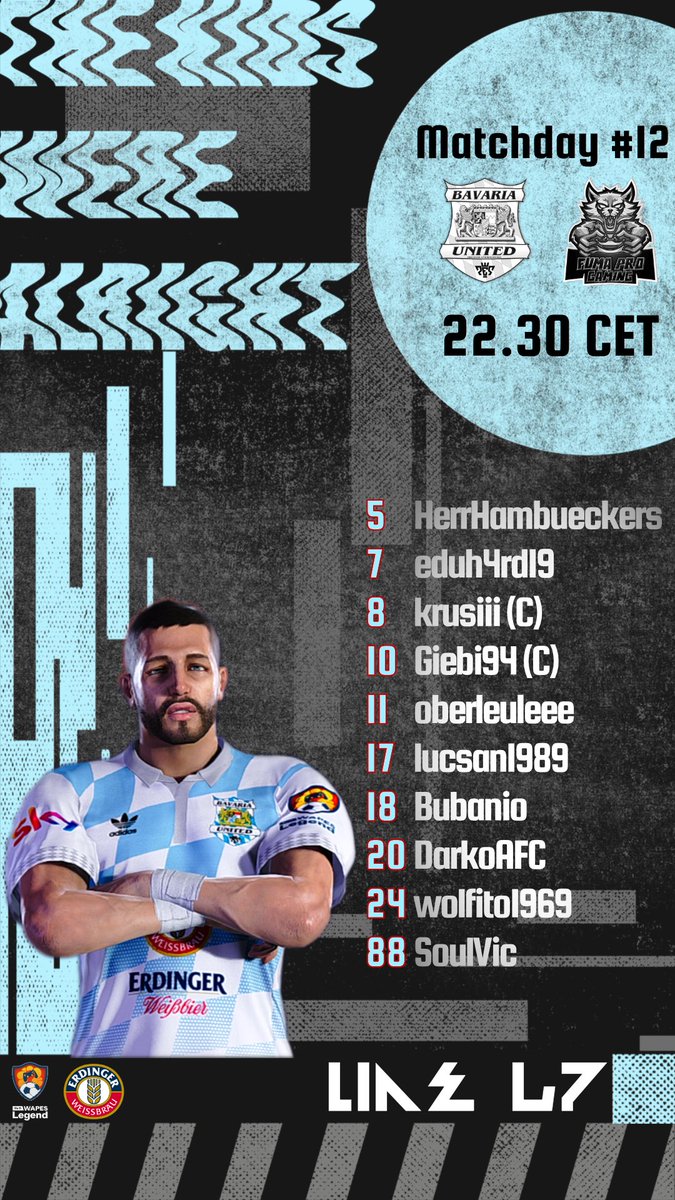 📋 Our Starting-11 for today against <a href="/fuma_pro/">Fuma_Pro_Gaming</a>

📽️ We will be live at twitch.tv/giebi94

Pack ma's 🔵⚪

#bav | #vs | #fpg | #wapesleague