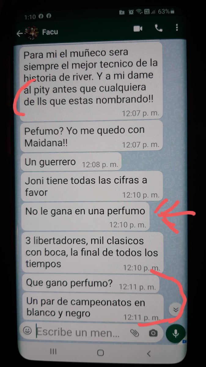 Para relajar un poco...
Debate por wapp de fanas riverplatenses, padre e hijo. No puedo creer lo que leo "un par de campeonatos en blanco y negro" es el fin...#mequieromatar 😩😩 <a href="/chinogigante/">FG</a>