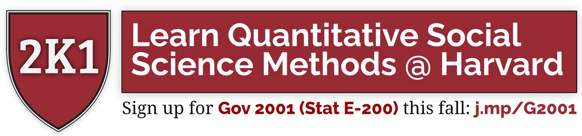 Join the Harvard Government Department’s (@HarvardGovernm1) 1st grad course in political methodology (data science in polisci) for credit, this semester! Harvard students: enroll in Gov2001. 
Others: register in <a href="/HarvardExt/">Harvard Extension School</a> as Stat E200. All info at j.mp/G2001