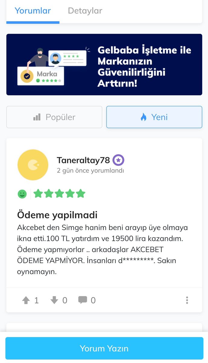 Akcebet ödeme yapmıyor. <a href="/gelbabacom/">Gelbaba</a> dolandırıcılara çanak tutuyor. Dolandırıcı sitelere dikkat! 
1- #akcebet
2- #casinomega
3- #sultanbet
4- #btcbahis
5- #betbaba

Hepsi jeton cüzdanın piyasaya sürdüğü siteler..