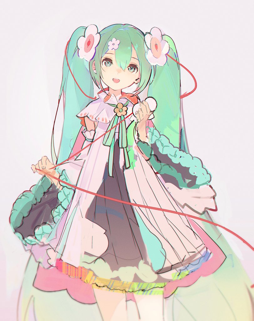 hatsune miku ,magical mirai miku 1girl flower solo hair flower hair ornament long hair holding  illustration images