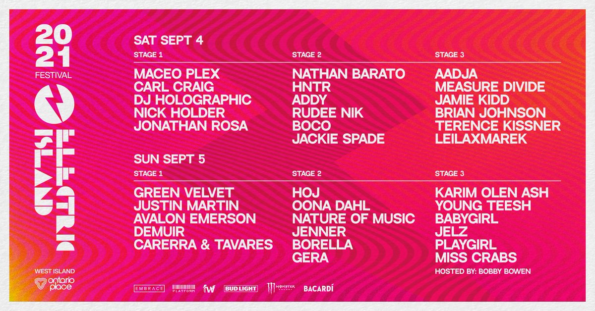 LINE-UP ANNOUNCED! (billed in reverse order of playtime)⚡▶ The 2-day Labour Day weekend is a showcase of international and homegrown artists, highlighting the many different spectrums of dance music ☀🤍

Limited single-day tickets are available🎫  bit.ly/electricisland…