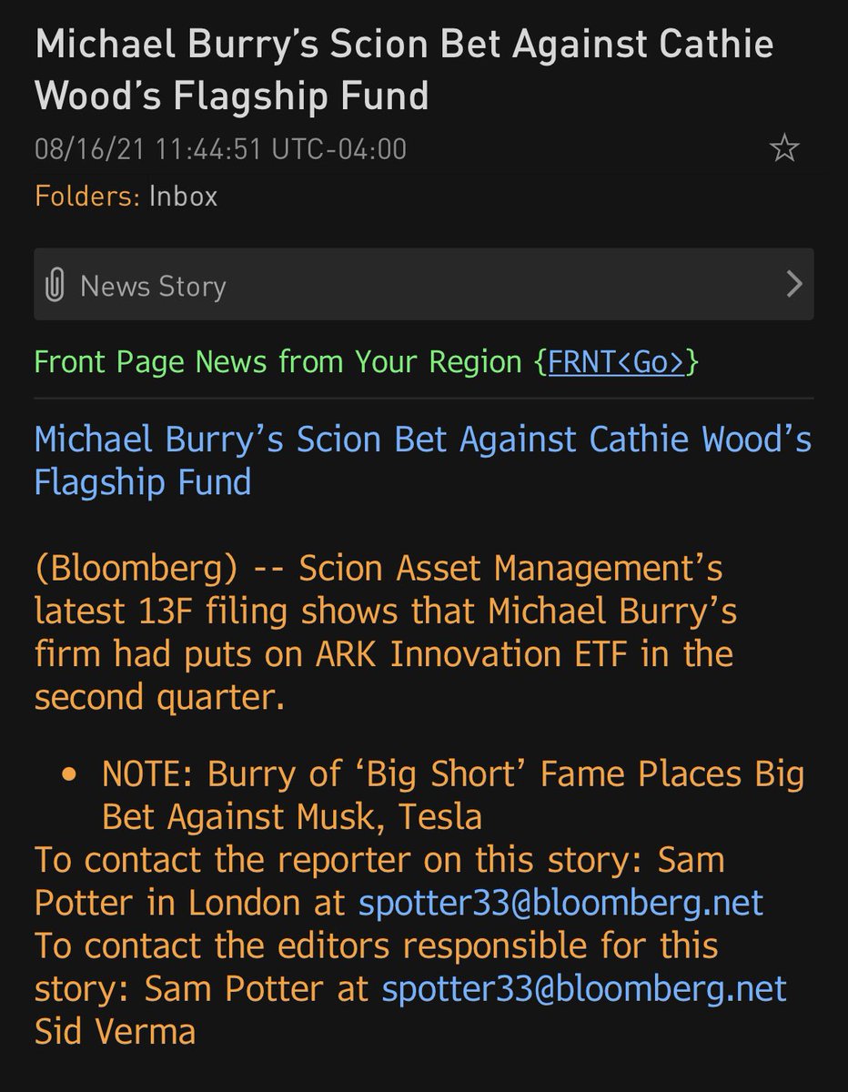 EricBalchunas's tweet image. Burry makes bearish bets on $ARKK. Scoop via @SamJPotter