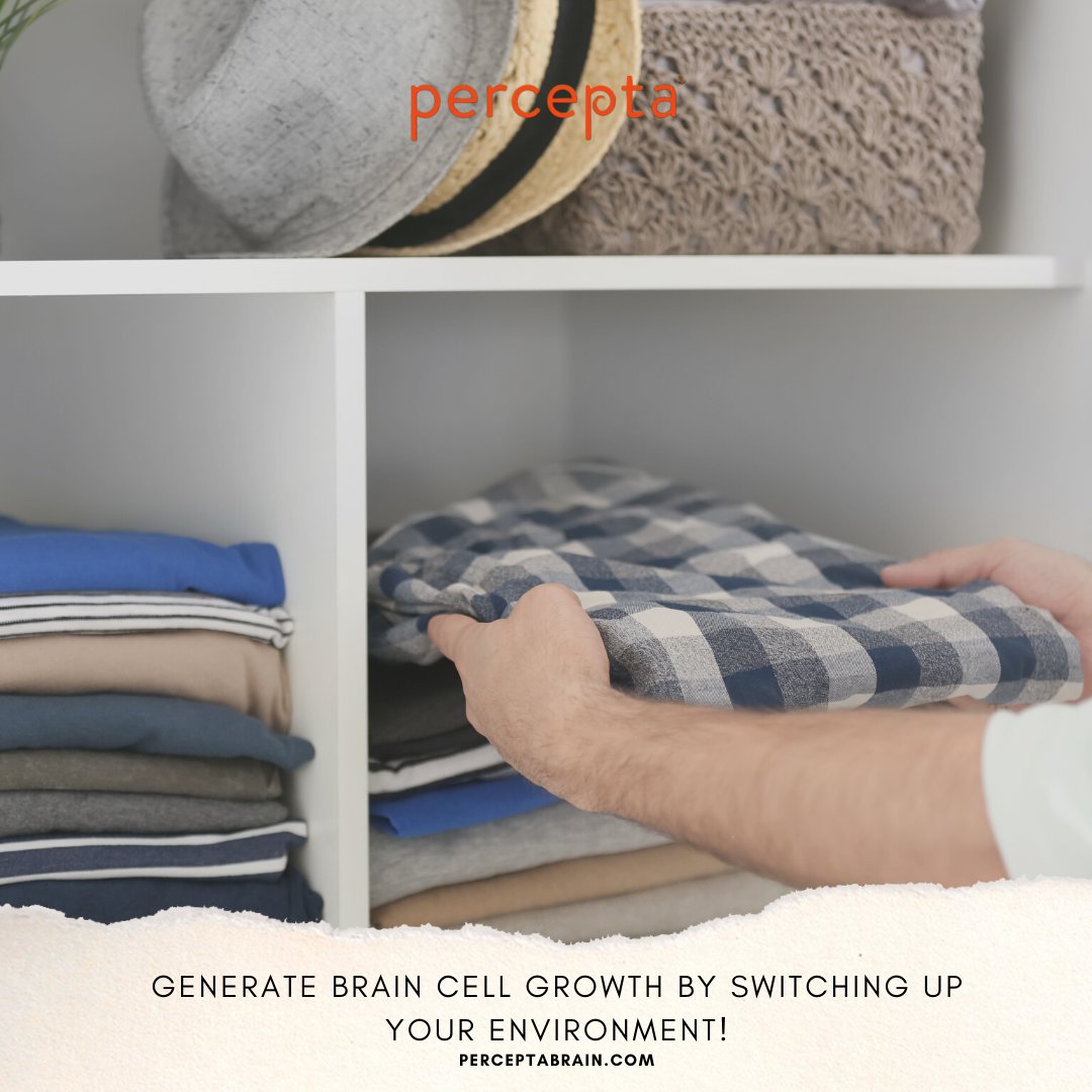 perceptabrain's tweet image. Needing a bit of a change? It might help your brain! Rearranging your closet, your furniture, a cupboard, or redecorating parts of your house entirely, can stimulate your brain and encourage new cell growth.

#brainexercise #reorganize #keepyourbrainsharp #percepta #braintips